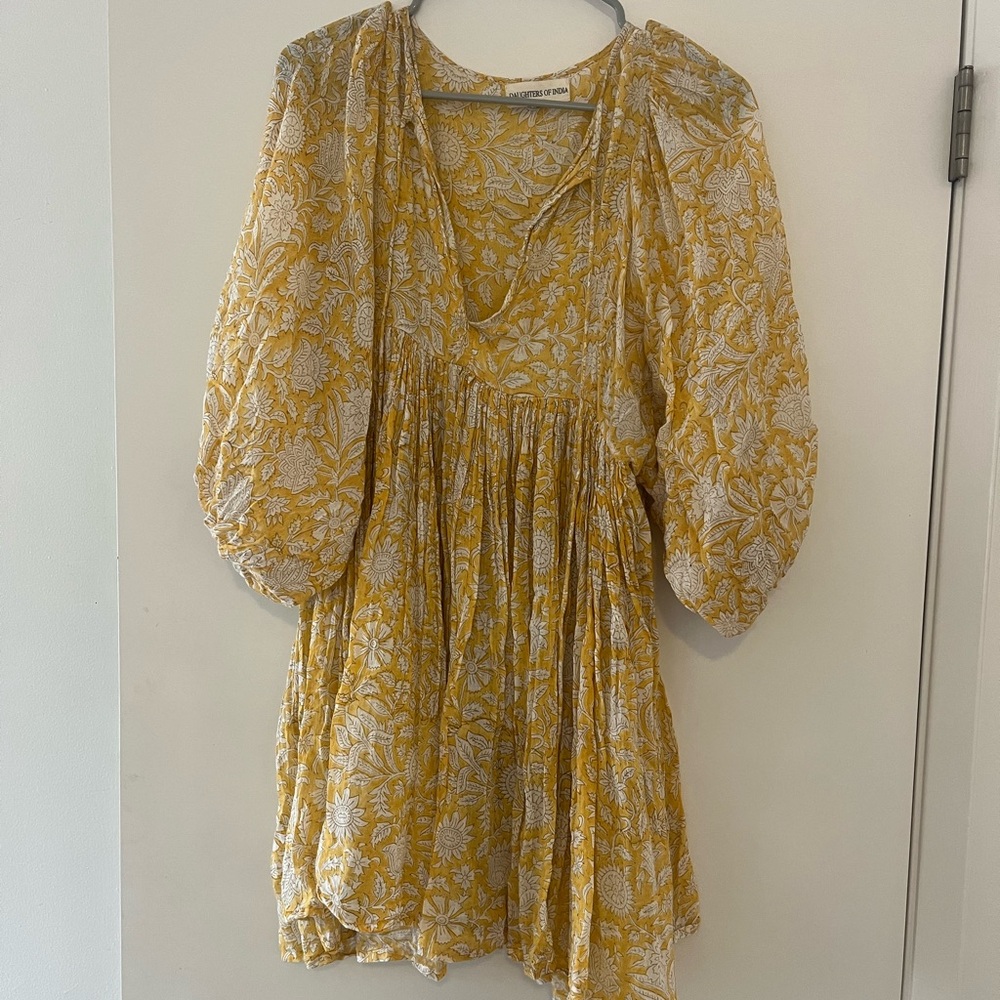 Daughters of India Yellow Floral Mini Dress